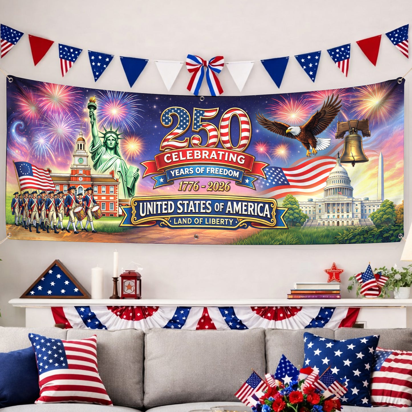 250th Anniversary USA Banner – Patriotic Freedom Celebration Flag 1776-2026 for Family