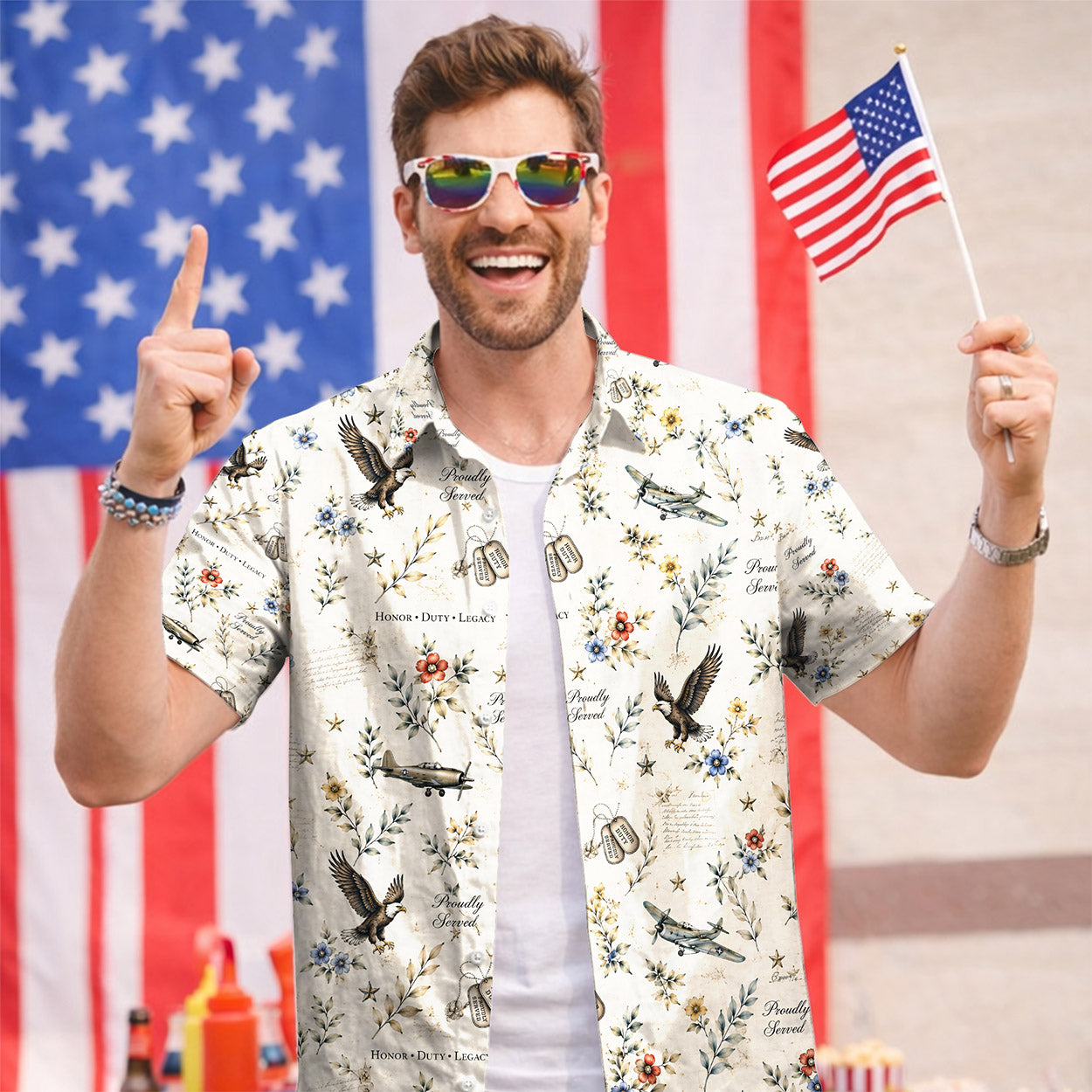 Honor Duty Legacy Veteran Aloha Shirt - Military Warplane Button Down