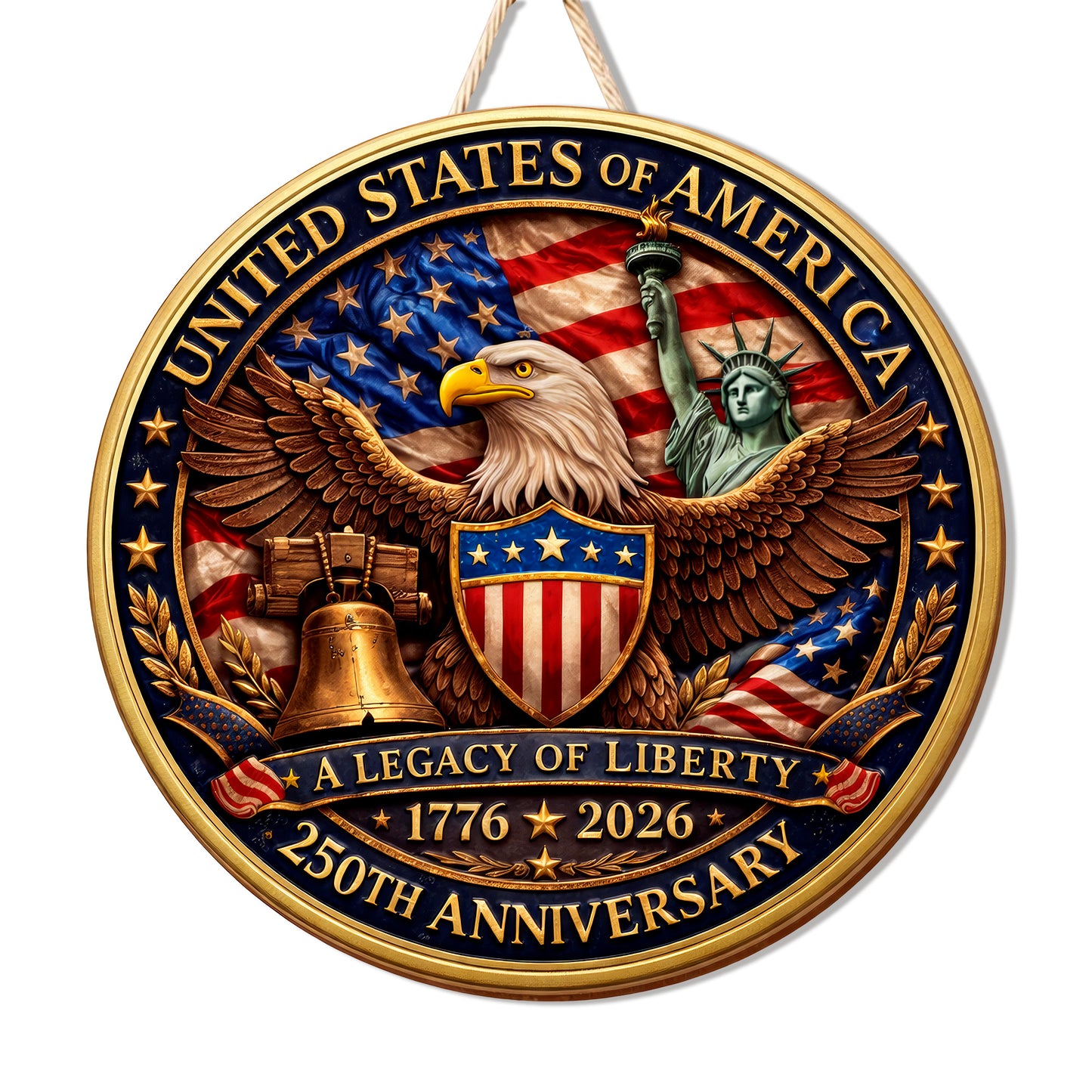 USA 250th Anniversary Wood Sign – "A Legacy of Liberty", American Flag & Eagle, 1776-2026