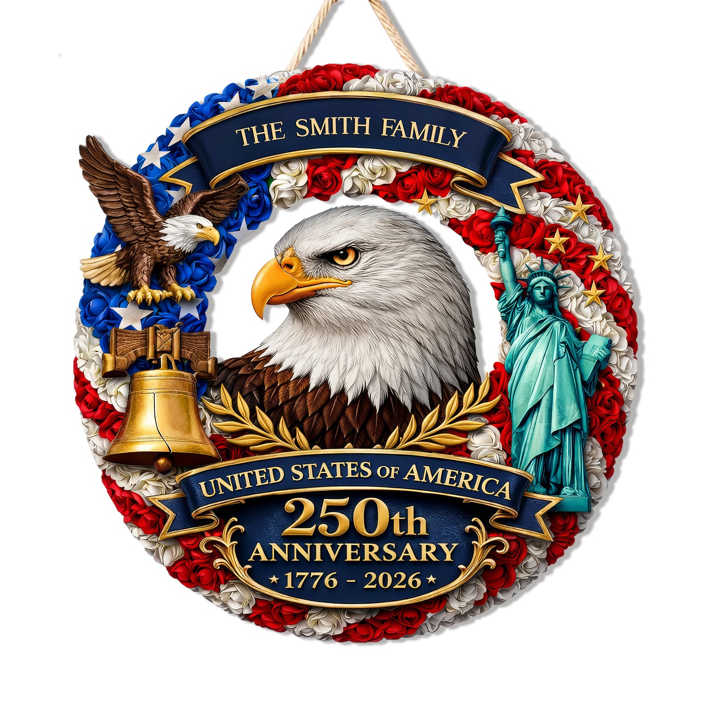 Personalized 250th Anniversary Custom Wood Sign Gift for Family Name 1776-2026 Patriotic Decor
