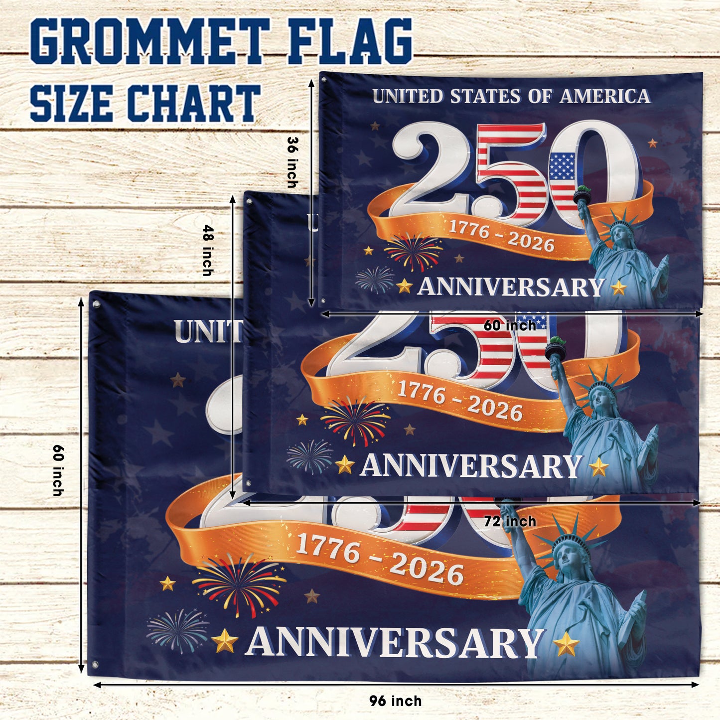 United States Of America 250th Anniversary Flag, Patriotic 1776 2026 Decor