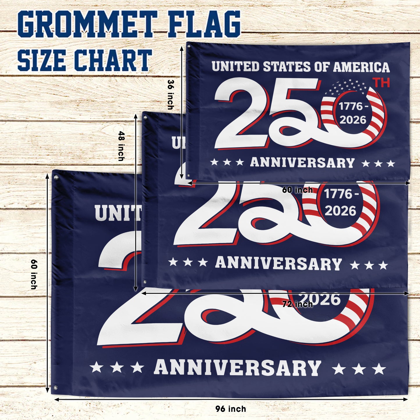 United States 250th Anniversary Flag 1776-2026 American Patriotic Decor