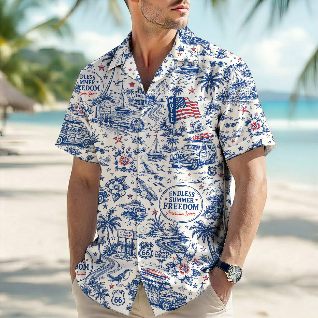 Route 66 Coastal Highway Vintage Hawaiian Shirt - Unisex Aloha Shirt