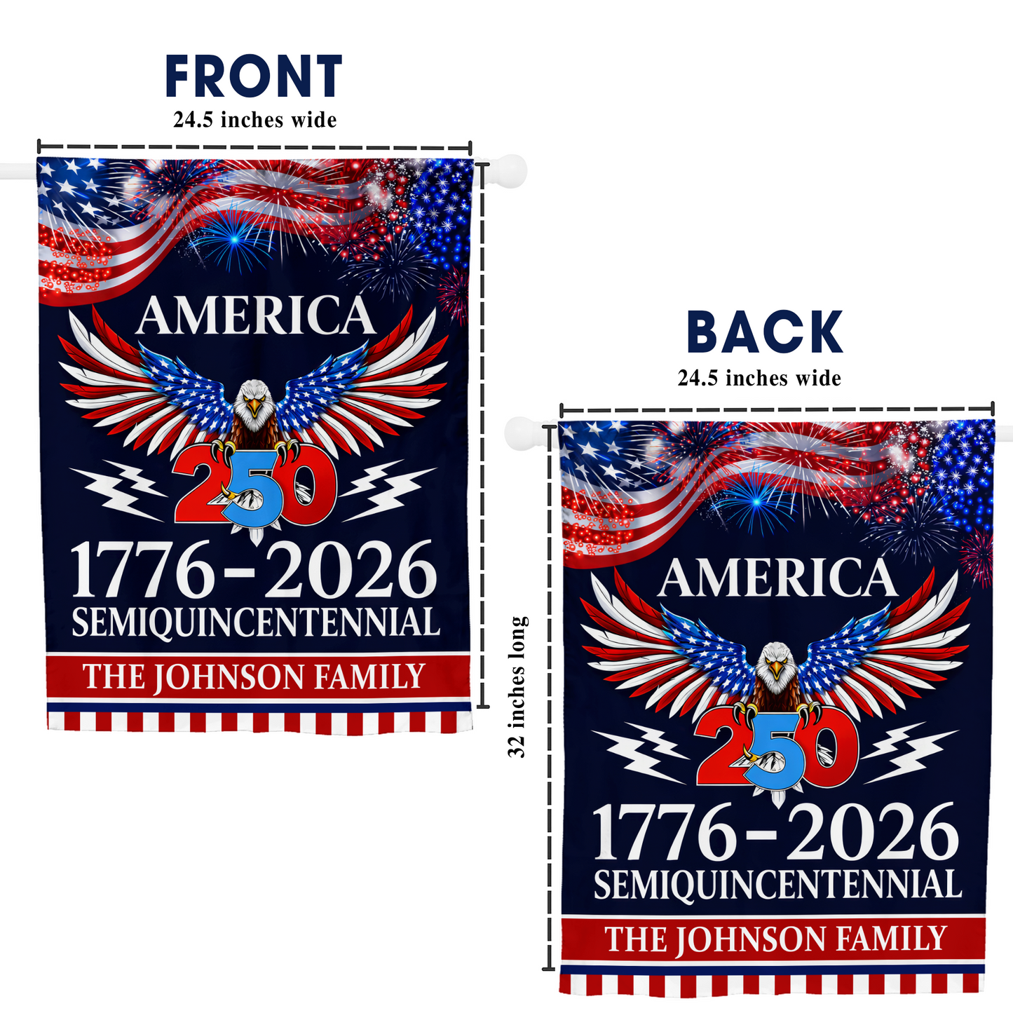 Personalized American Flag 250th Anniversary 1776-2026 Patriotic Eagle Fireworks Semiquincentennial