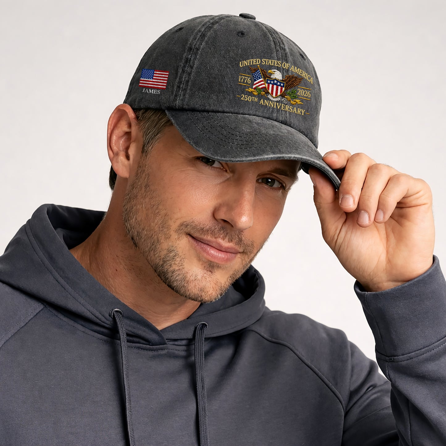 Personalized American Eagle and US Flag Printed Vintage Washed Baseball Cap | 250th Anniversary Hat