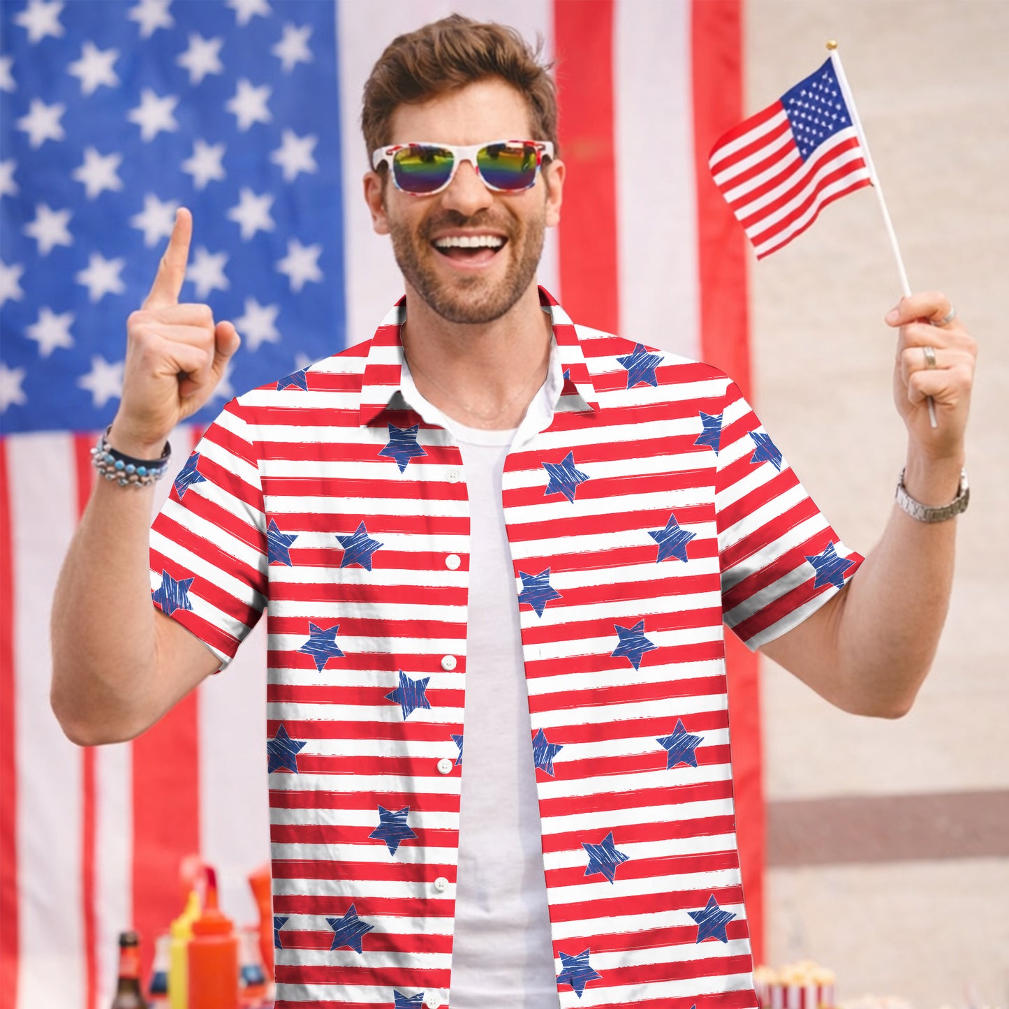 Patriotic American Flag Hawaiian Shirt - Stars & Stripes Aloha Top