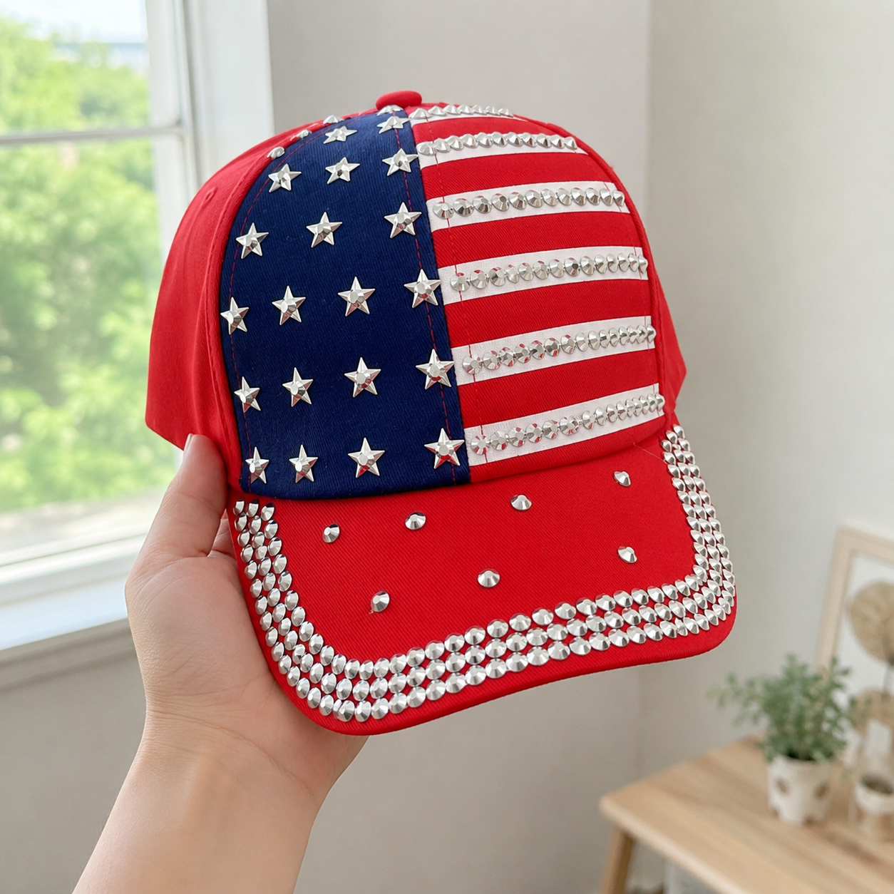 Rhinestone American Flag Sparkle 250 Years of Freedom Hat – Patriotic Baseball Cap