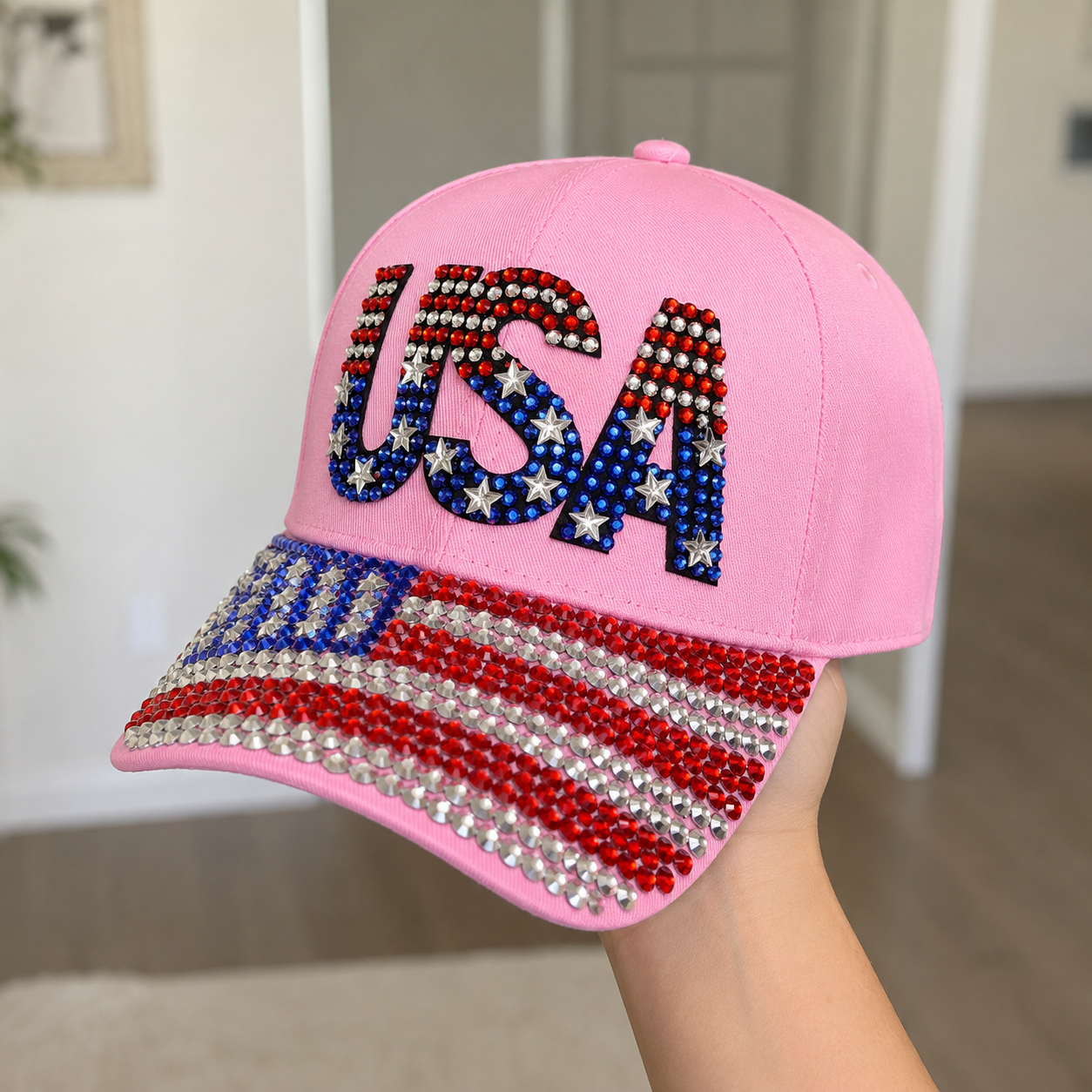USA American Flag Rhinestone Patriotic Hat for July 4th – Patriotic Baseball Cap