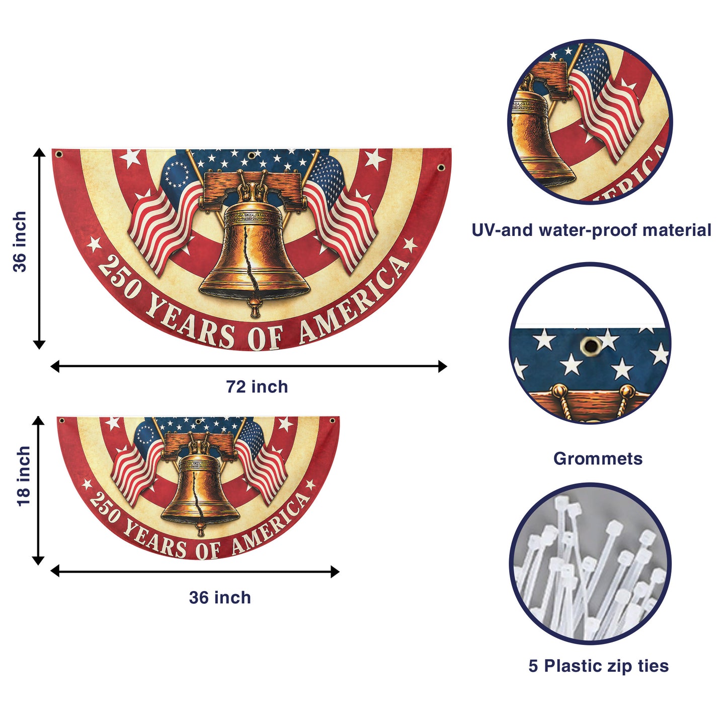 Patriotic American Fan Flag, 250 Years of Freedom Flag Decor