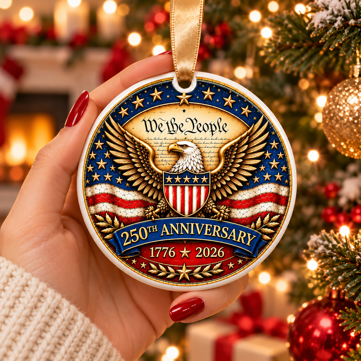 United States 250 Years Anniversary - Eagle Flag Ceramic Ornament