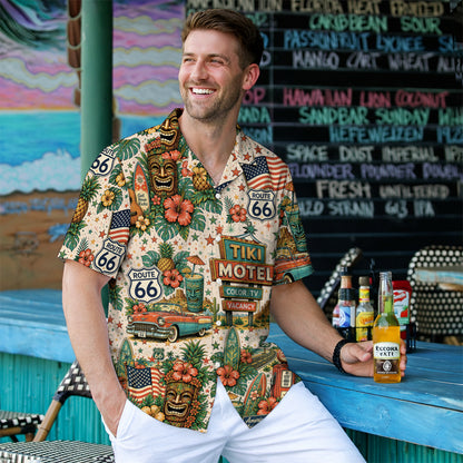 Route 66 Tiki Motel Tropical Vintage Unisex Hawaiian Shirt