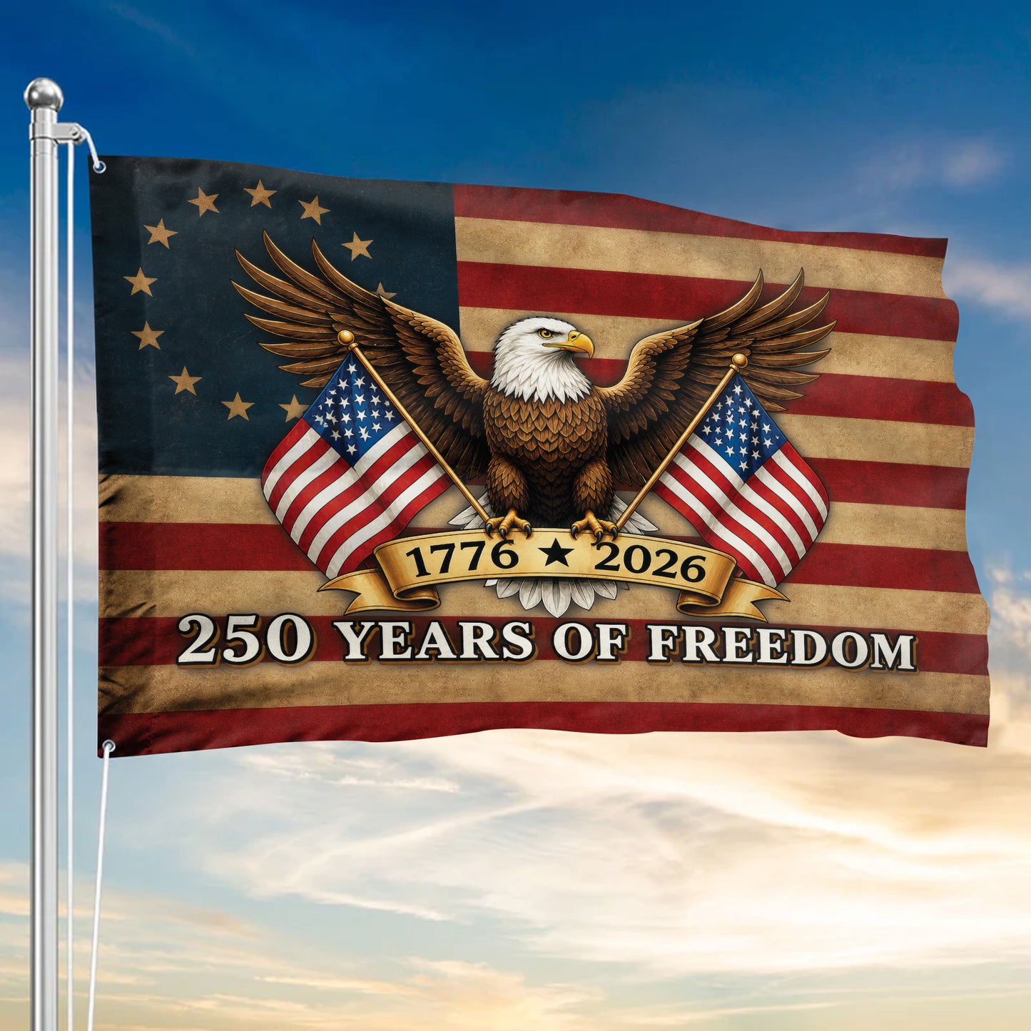 American Eagle 250 Years of Freedom Flag - USA 250th Anniversary 1776-2026 House Flag