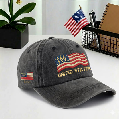 Personalized US 250 Years Anniversary Eagle Embroidered Vintage Washed Baseball Cap | 250th Anniversary Hat