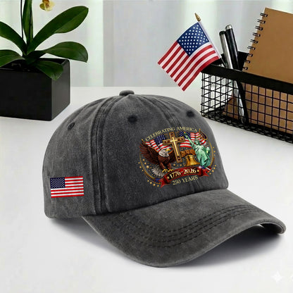 Faith Freedom America 250 Printed Vintage Washed Baseball Cap | 250th Anniversary Hat