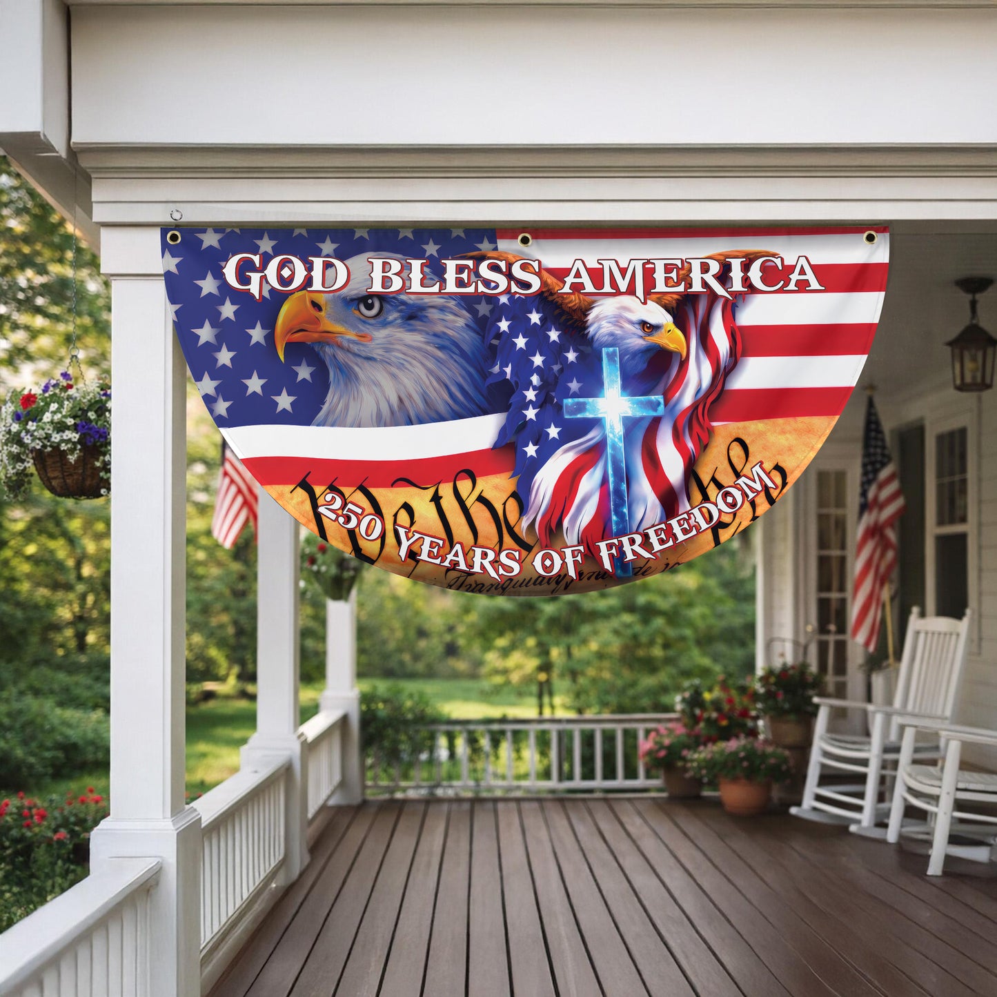 God Bless America 250th Anniversary Flag, Patriotic American Eagle Christian
