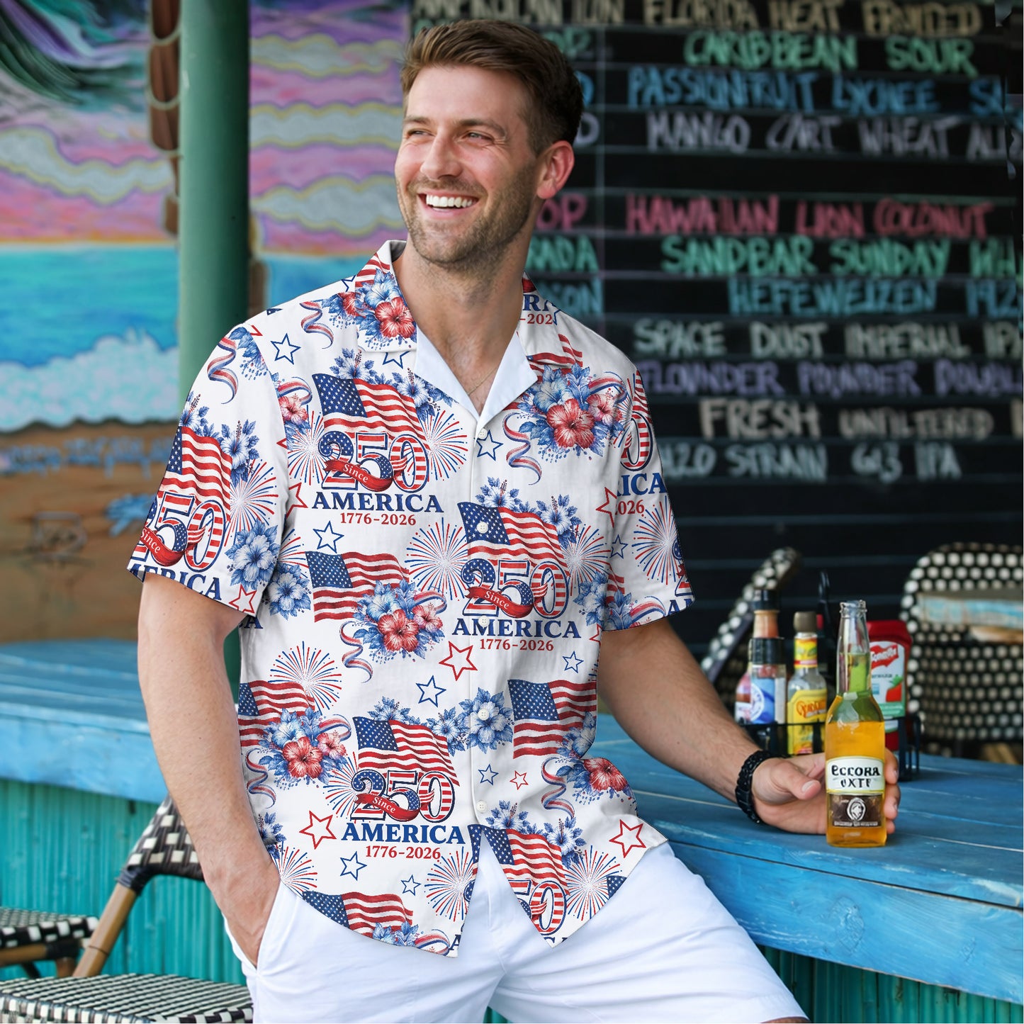 USA 250th Anniversary Hawaiian Shirt – Patriotic Flag Fireworks 1776-2026 America 250