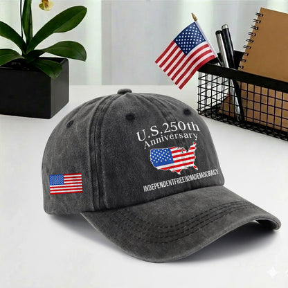 U.S. 250 Years USA Map Printed Vintage Washed Baseball Cap | 250th Anniversary Hat