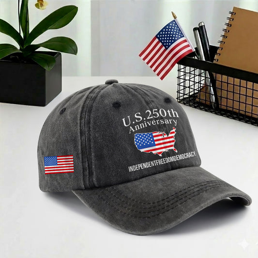 U.S. 250 Years USA Map Printed Vintage Washed Baseball Cap | 250th Anniversary Hat