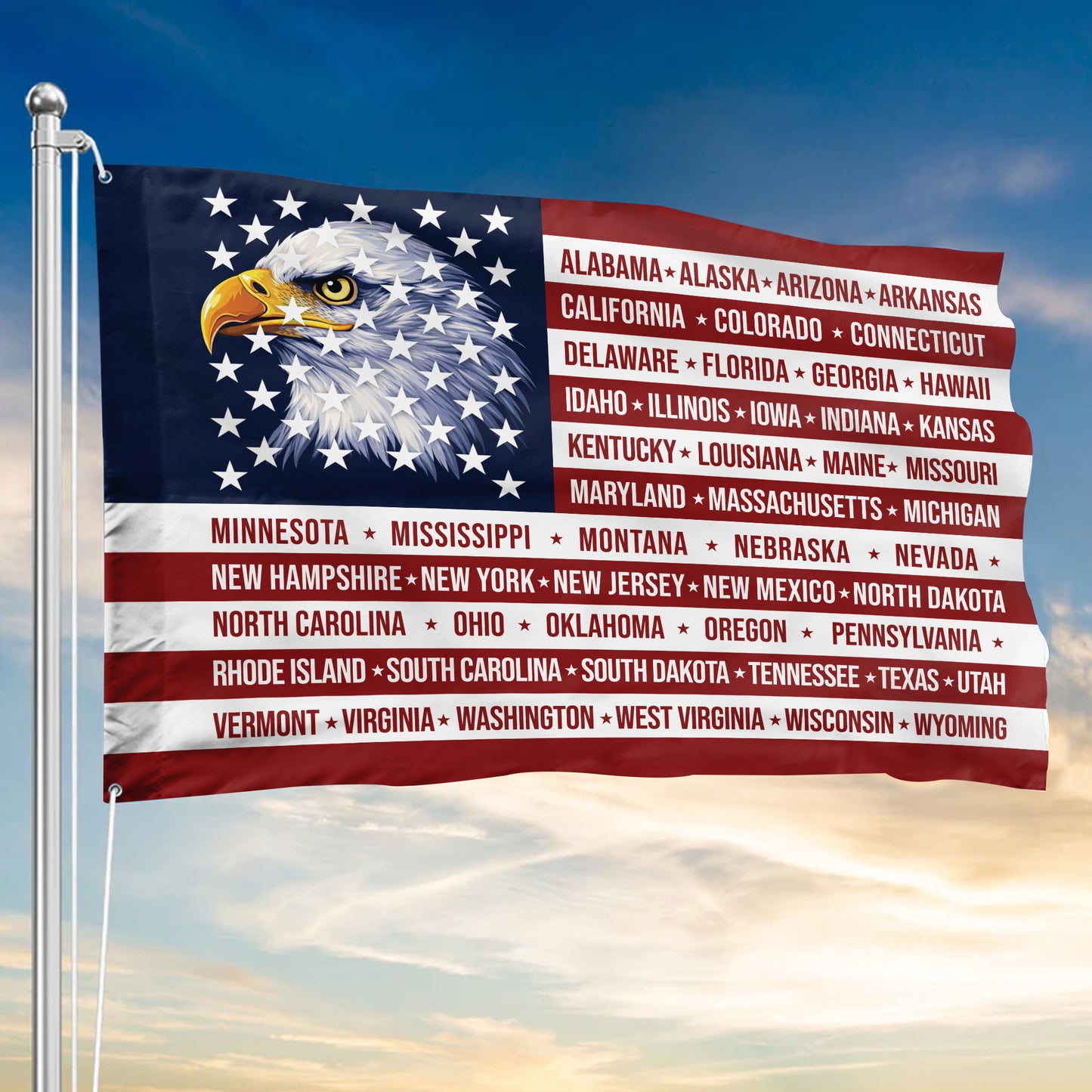 American Flag 250th Anniversary, Bald Eagle 50 States Patriotic USA