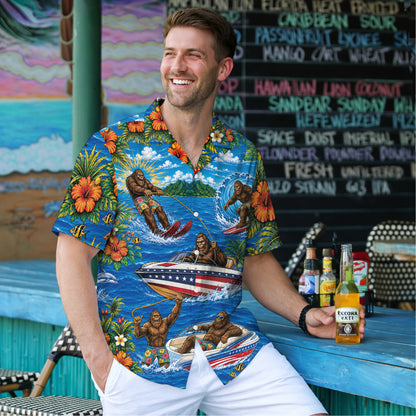 Funny Sasquatch Bigfoot Patriotic Beach Unisex Hawaiian Shirt