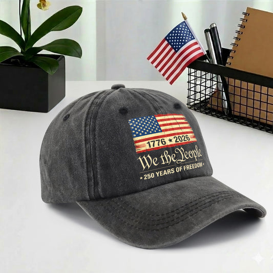 Patriotic USA We The People Printed Vintage Washed Baseball Cap | 250th Anniversary Hat