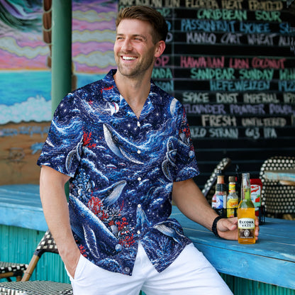 Ocean Whale Sea Turtle Hawaiian Shirt - Marine Aloha Top