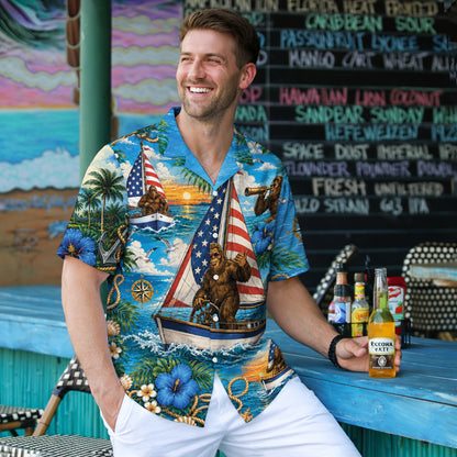 Funny Sasquatch Bigfoot Patriotic Beach Unisex Hawaiian Shirt