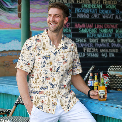 Route 66 Highway Map Vintage Muscle Car Unisex Hawaiian Shirt