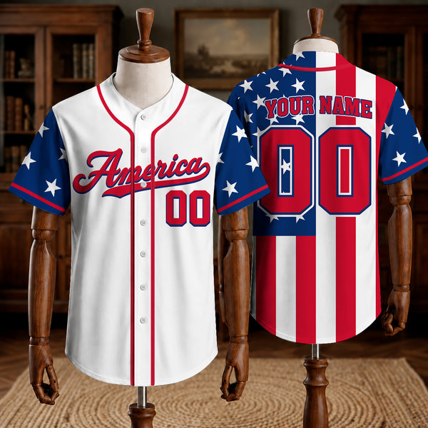 Custom Name American Flag Baseball Jersey - Personalized USA Shirt