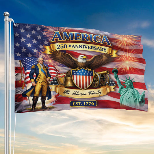 Custom Name 250th Anniversary Flag, America Patriotic Family Banner Est 1776