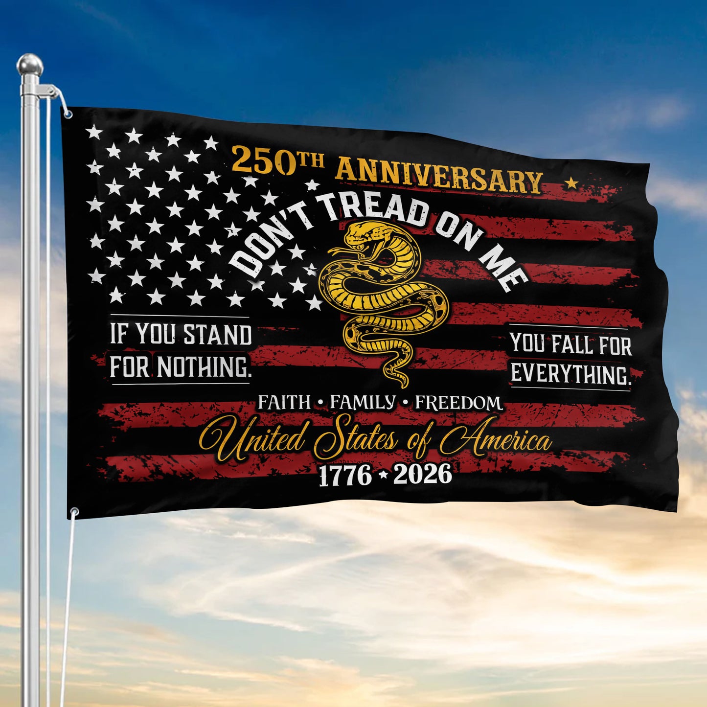 250th Anniversary American Flag Don’t Tread on Me Patriotic Flag 1776-2026