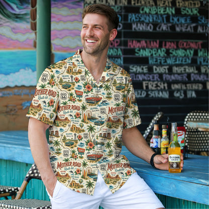 Route 66 Mother Road Map Classic Car Unisex Hawaiian Shirt
