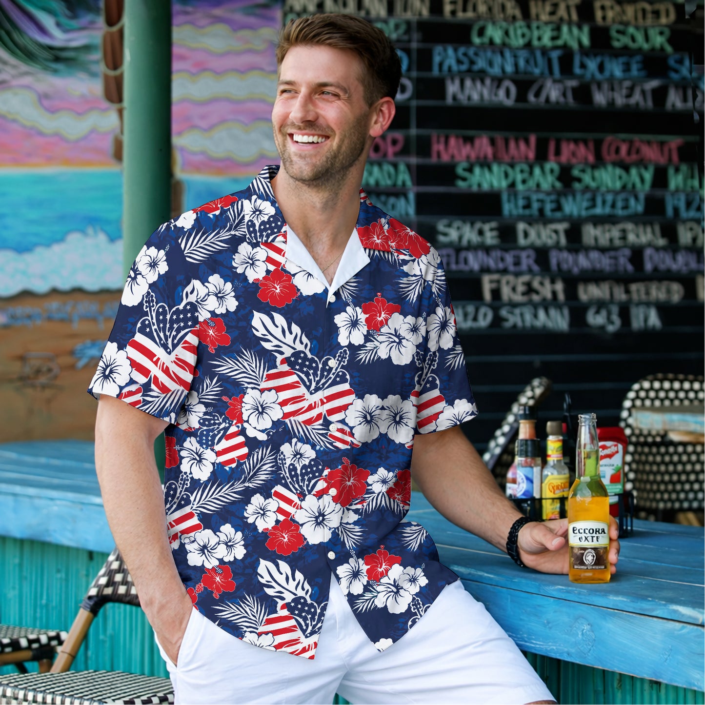 Patriotic Hawaiian Floral 250th Anniversary American Flag Hawaiian Shirt