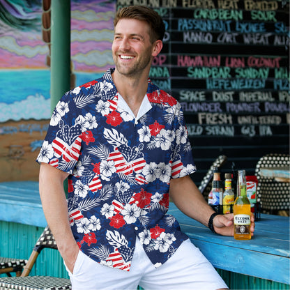 Patriotic Hawaiian Floral 250th Anniversary American Flag Hawaiian Shirt