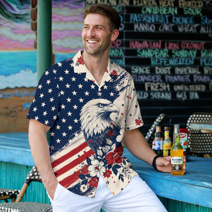 American Flag Bald Eagle Hawaiian Shirt - Men's Floral Aloha Top