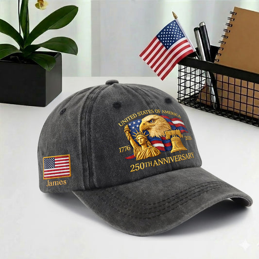 Personalized 250 Years Anniversary Printed Vintage Washed Baseball Cap | 250th Anniversary Hat