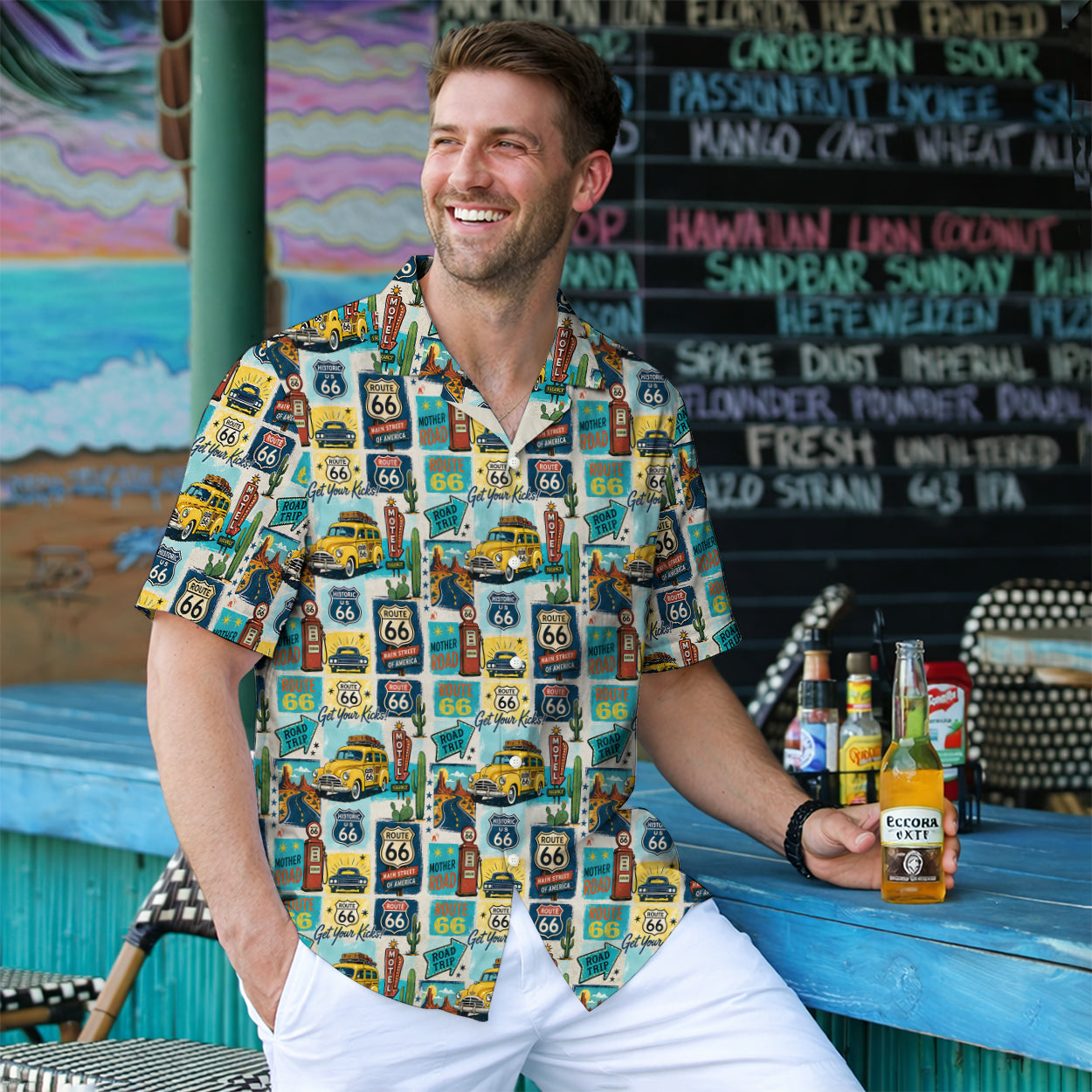 Route 66 Get Your Kicks Classic Car Vintage Unisex Hawaiian Shirt