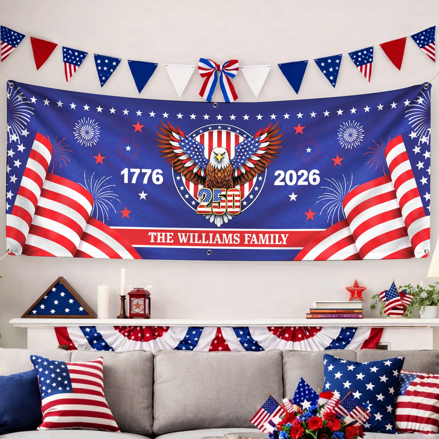 Personalized America 250th Anniversary Banner – Patriotic Eagle 1776-2026 Custom Family Flag