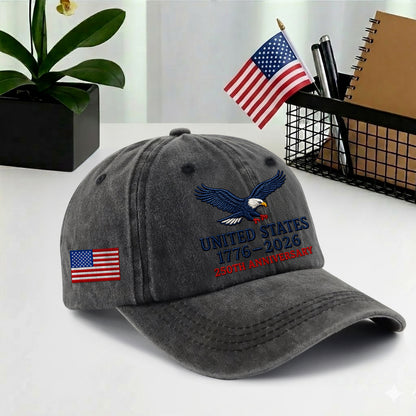 USA Eagle 1776-2026 Printed Vintage Washed Baseball Cap | 250th Anniversary Hat