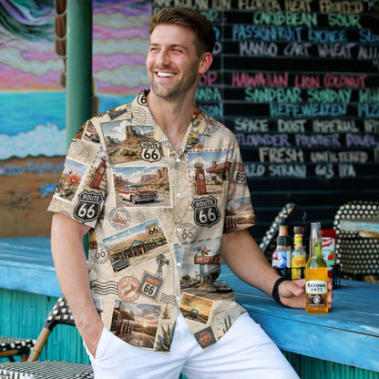 Vintage Route 66 Postcard Hawaiian Shirt - Men's Aloha Top