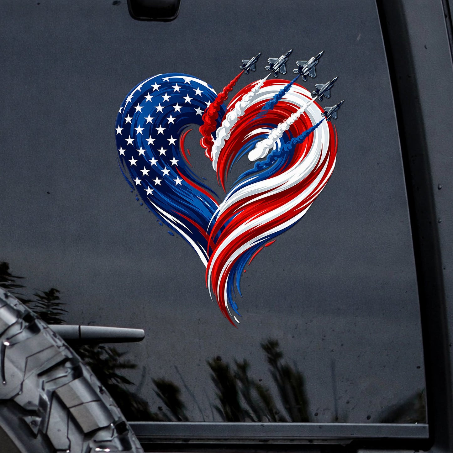 🔥 LIMITED TIME OFFER - Fighter Jets Heart Flag USA 250th Anniversary High Quality UV DTF 3D Decal