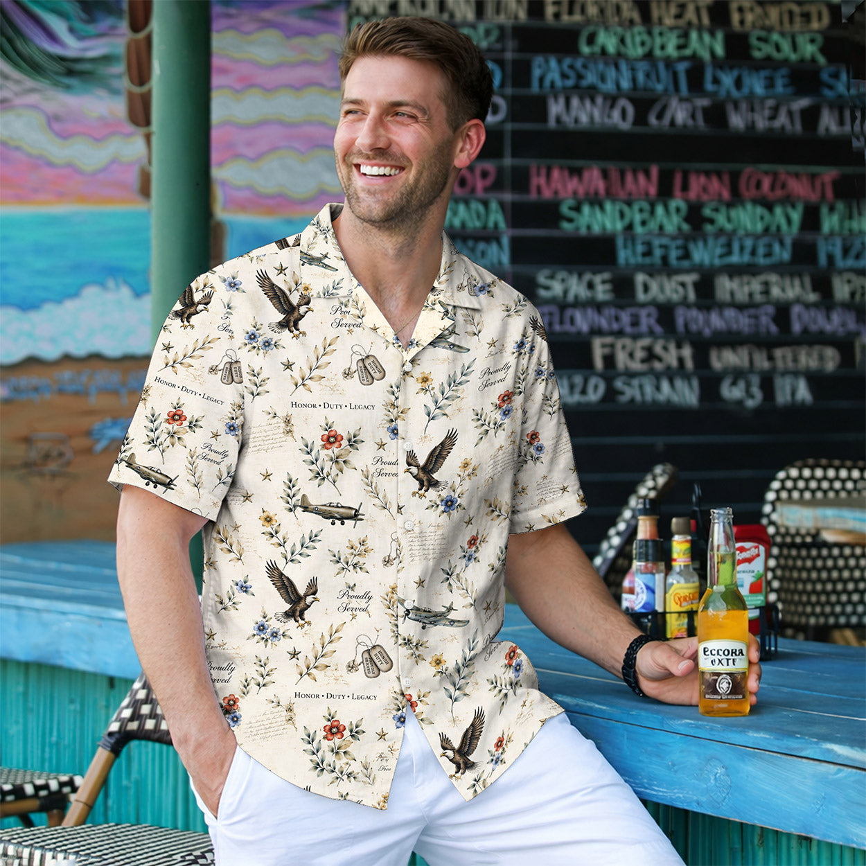 Honor Duty Legacy Veteran Aloha Shirt - Military Warplane Button Down