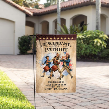Personalized Descendant of a Patriot Spirit of 76 - USA 250th Anniversary Garden Flag