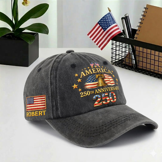 Personalized America 250 Years 1776–2026 Printed Vintage Washed Baseball Cap | 250th Anniversary Hat