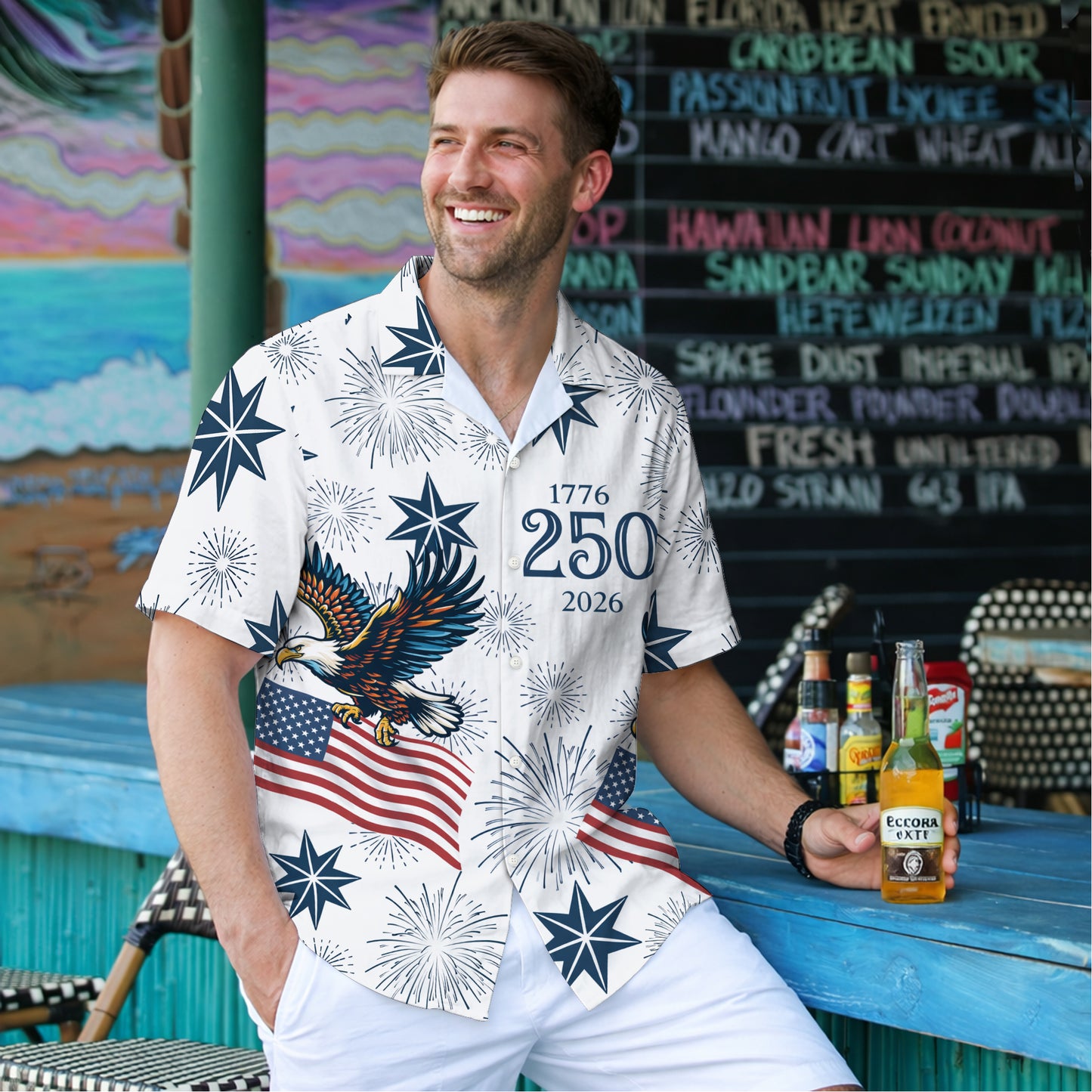 America 250th Anniversary Hawaiian Shirt – Patriotic Eagle & Stars 1776-2026