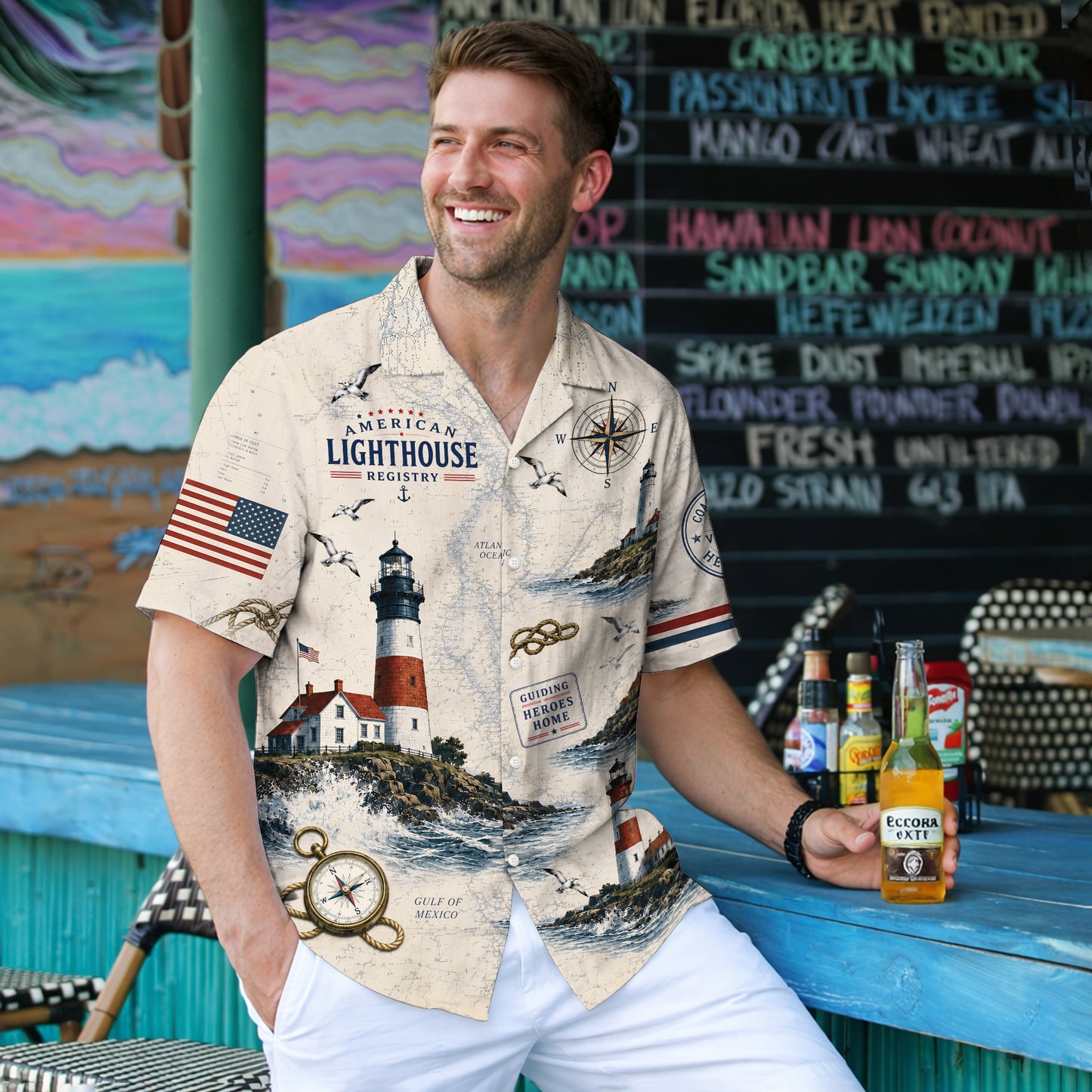 Still Standing The Watch Navy Hawaiian Shirt - Lighthouse Aloha Top