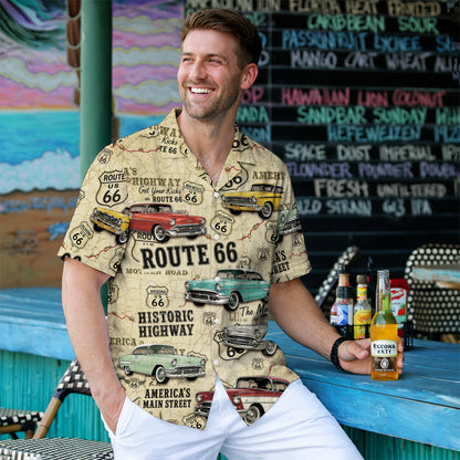 Route 66 Historic Highway Classic Car Unisex Hawaiian Shirt