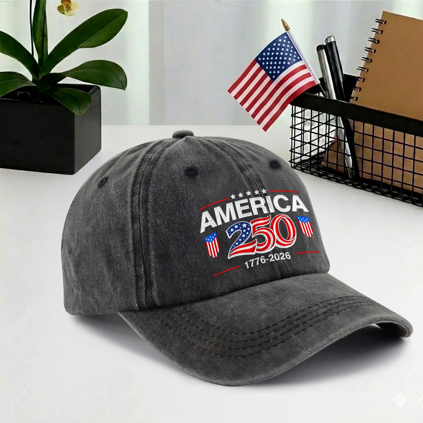 America 250 1776-2026 Printed Vintage Washed Baseball Cap | 250th Anniversary Hat