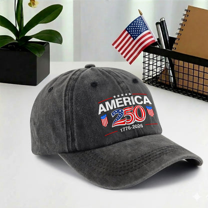 America 250 1776-2026 Printed Vintage Washed Baseball Cap | 250th Anniversary Hat