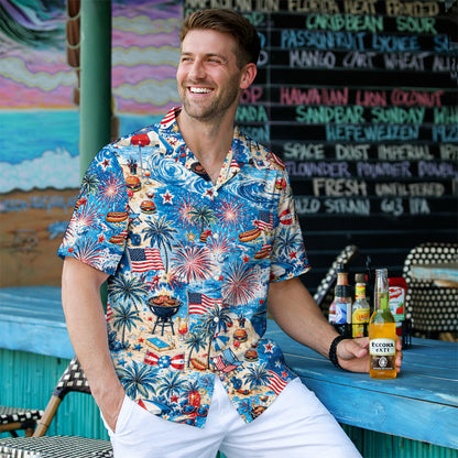 4th of July BBQ Fireworks Hawaiian Shirt - Men's Aloha Top